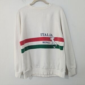 Vintage 90s Italia Roma Graphic Pullover Sweatshirt Italy White Size Medium M